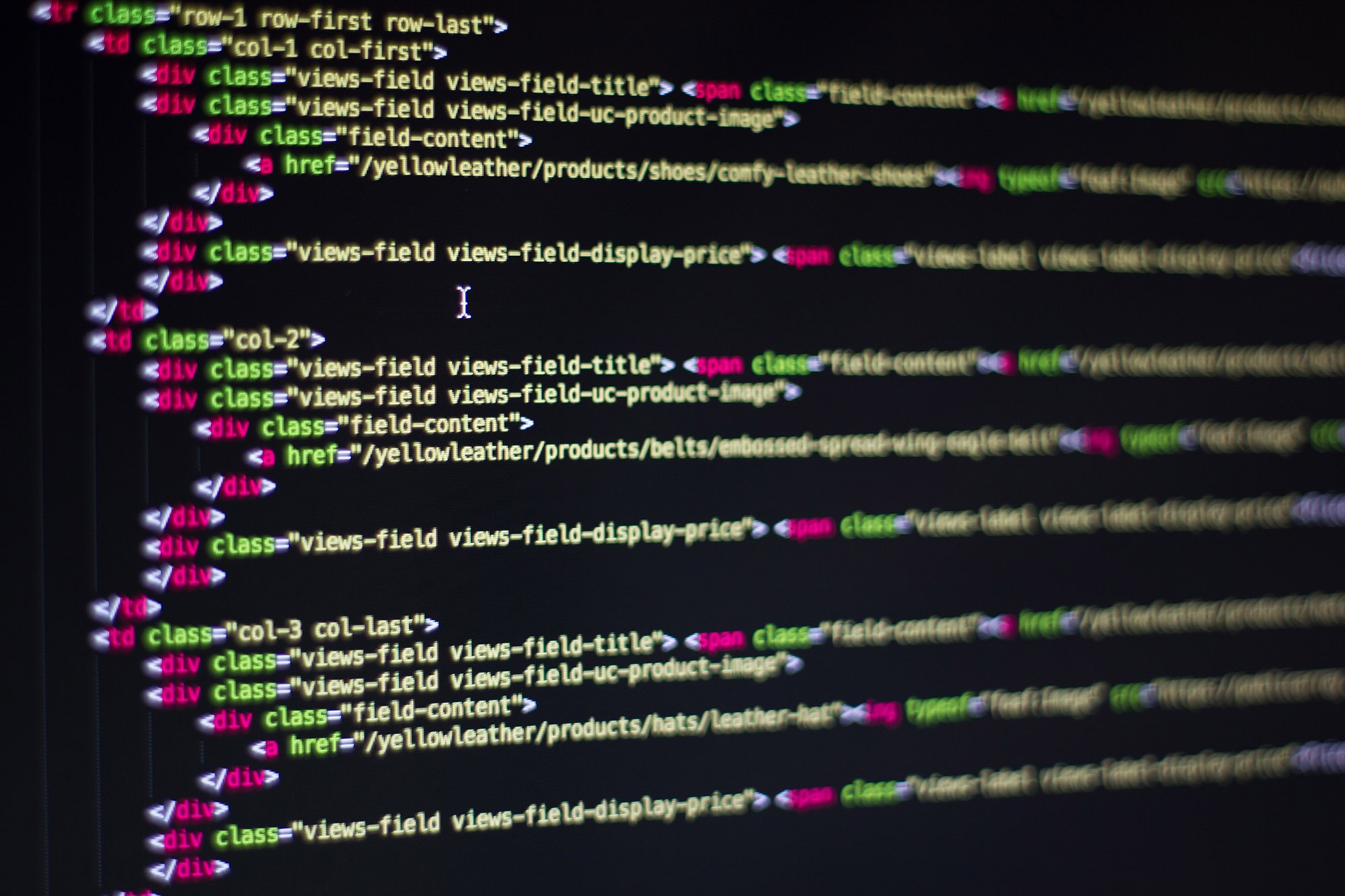 Website markup on a screen